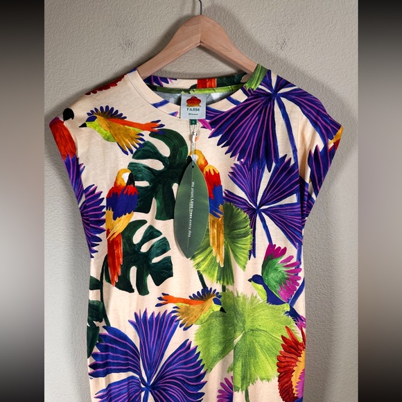 NWT Farm Rio Sand Macaw Jungle Organic Cotton T-Shirt Dress - Picture 8 of 14